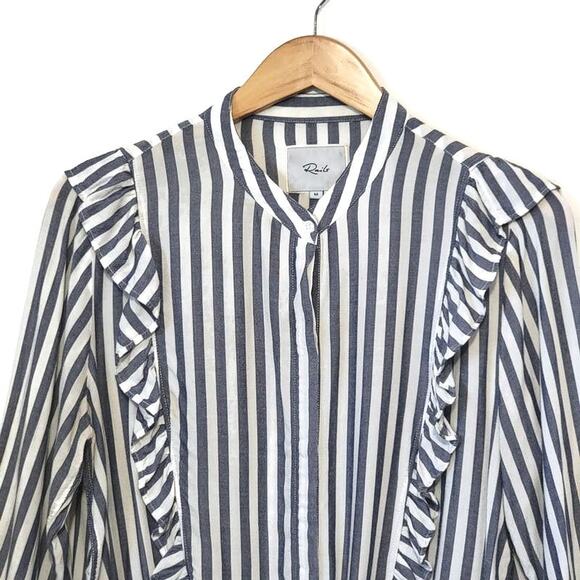 Rails Blue White Stripe Ruffle Tie Waist Long Sleeve Button Down Shirt M Chic - Picture 3 of 16